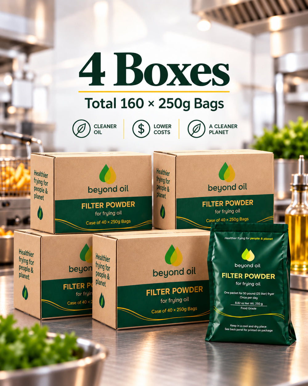 Beyond Oil® Filter Powder – 4 cases with 160 × 250g bags