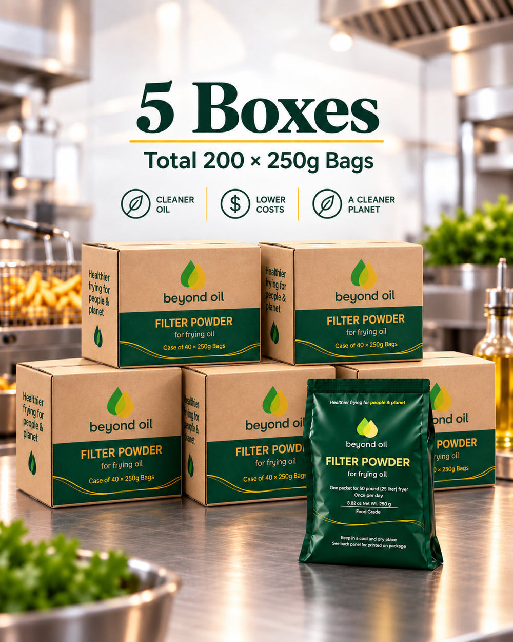 Beyond Oil® Filter Powder – 5 cases with 200 × 250g bags